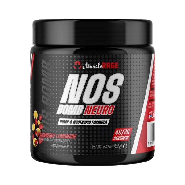 Muscle Rage NOS Bomb Neuro: Stim-Free Pre-Workout 256g - Strawberry Lemonade - Pre Workout at MySupplementShop by Muscle Rage