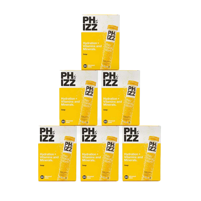 Phizz 2-in-1 Multivitamin & Rehydration Electrolyte Effervescent Multi-pack 6x60 Tabs Orange