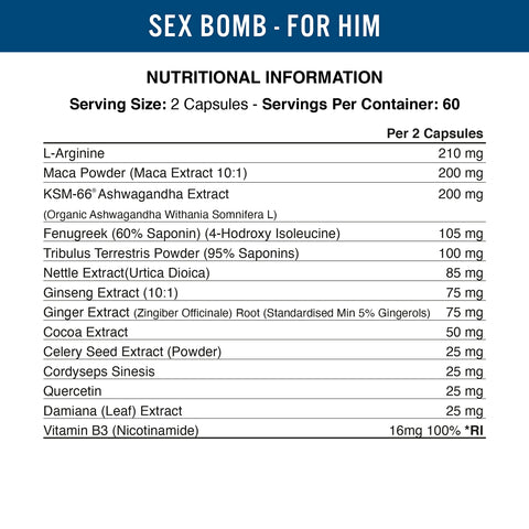 Applied Nutrition Sex Bomb For Him | Male Libido Enhancer 120 Veg Caps