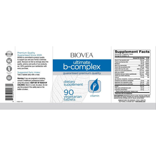 Biovea Ultimate B Complex 500mg 90 Tablets | Premium Supplements at MYSUPPLEMENTSHOP