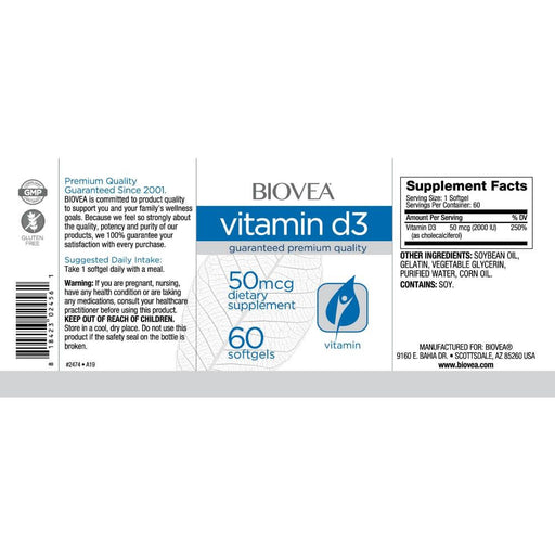 Biovea Vitamin D3 2,000iu 60 Softgels | Premium Supplements at MYSUPPLEMENTSHOP