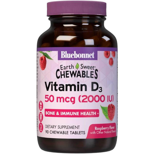 Bluebonnet Earthsweet Chewables Vitamin D3 2,000iu 90 Raspberry Tablets | Premium Supplements at MYSUPPLEMENTSHOP