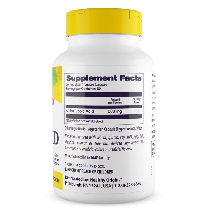 Healthy Origins Alpha Lipoic Acid 600mg 60 Veggie Capsules | Premium Supplements at MYSUPPLEMENTSHOP