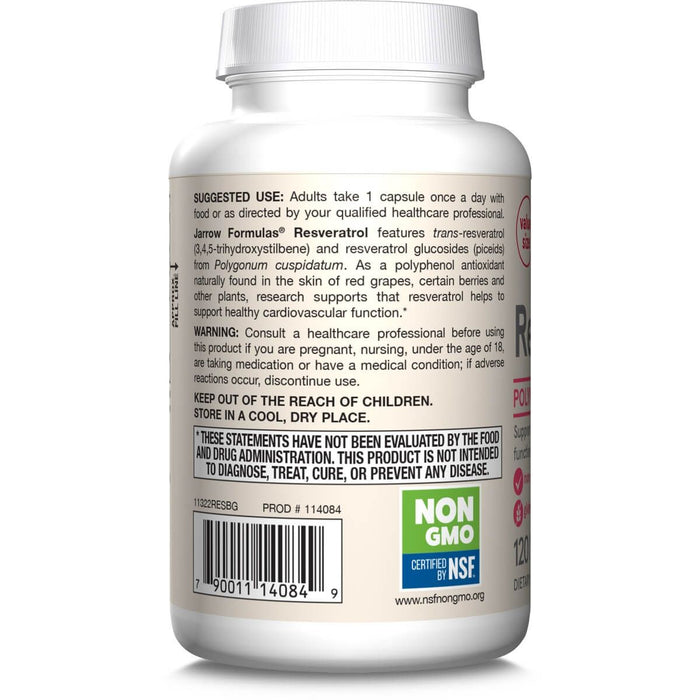 Jarrow Formulas Resveratrol 100mg 120 Veggie Capsules | Premium Supplements at MYSUPPLEMENTSHOP