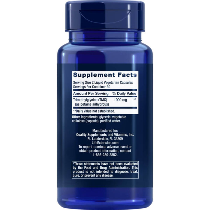 Life Extension TMG 500mg 60 Liquid Vegetarian Capsules | Premium Supplements at MYSUPPLEMENTSHOP