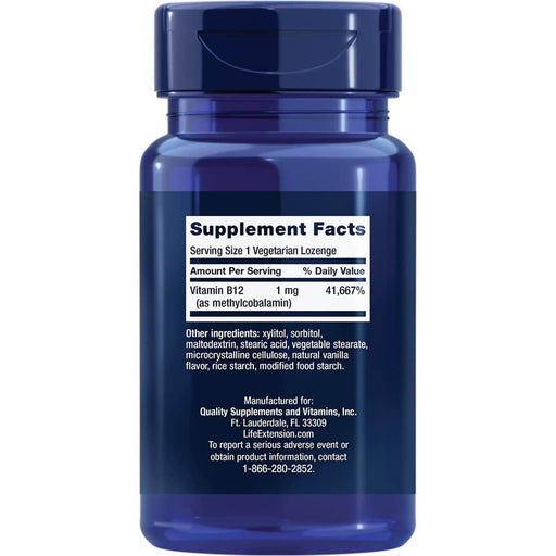 Life Extension Vitamin B12 Methylcobalamin 1 mg 60 Vegetarian Lozenges | Premium Supplements at MYSUPPLEMENTSHOP