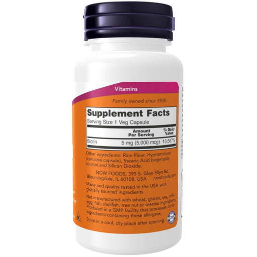 NOW Foods Biotin 5,000 mcg 60 Veg Capsules | Premium Supplements at MYSUPPLEMENTSHOP