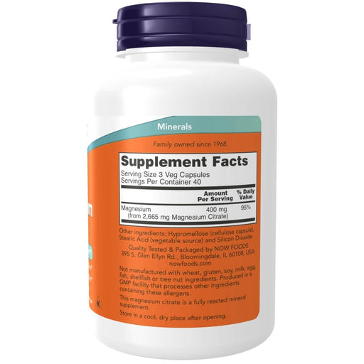 NOW Foods Magnesium Citrate 120 Veg Capsules | Premium Supplements at MYSUPPLEMENTSHOP