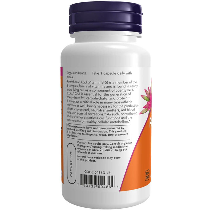 NOW Foods Pantothenic Acid (Vitamin B-5) 500 mg 100 Veg Capsules | Premium Supplements at MYSUPPLEMENTSHOP