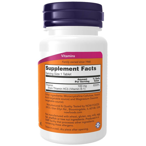 NOW Foods Vitamin B-1 100 mg 100 Tablets | Premium Supplements at MYSUPPLEMENTSHOP