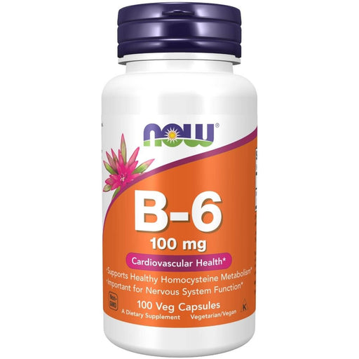 NOW Foods Vitamin B-6 (Pyridoxine HCl) 100 mg 100 Veg Capsules | Premium Supplements at MYSUPPLEMENTSHOP