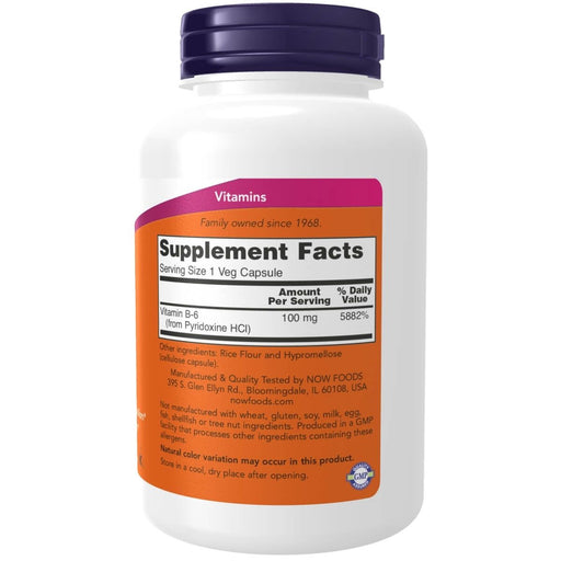 NOW Foods Vitamin B-6 (Pyridoxine HCl) 100 mg 250 Veg Capsules | Premium Supplements at MYSUPPLEMENTSHOP