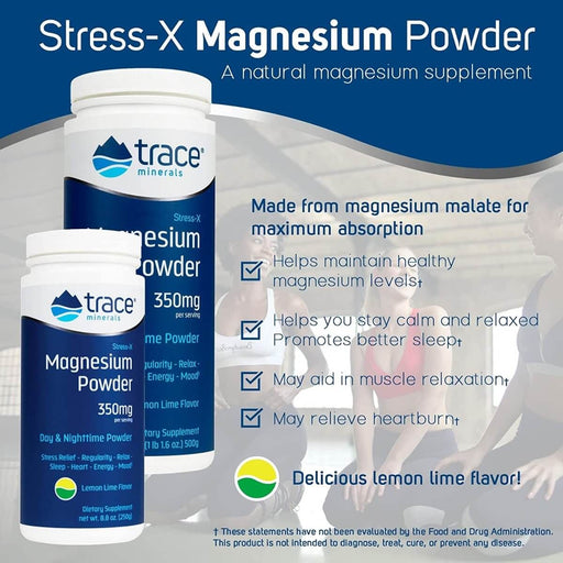 Trace Minerals Stress-X Magnesium Powder 350mg Lemon-Lime Flavour 500g | Premium Supplements at MYSUPPLEMENTSHOP
