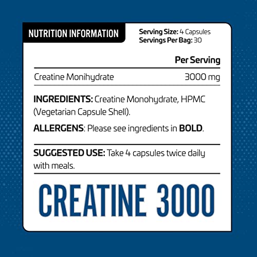 Applied Nutrition Creatine 3000 - Creatine Monohydrate Capsules 3000mg Per Serving High Strength Supplement Increases Physical Performance (120 Capsules - 30 Servings) | High-Quality Creatine | MySupplementShop.co.uk