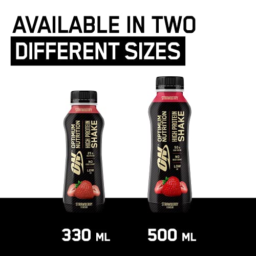 Optimum Nutrition ON High Protein Shake Bottles Ready To Drink Post Workout Snack Low Fat and No Added Sugar Muscle Growth and Support Strawberry 10 Shakes 10x330ml | High-Quality Diet Shakes | MySupplementShop.co.uk