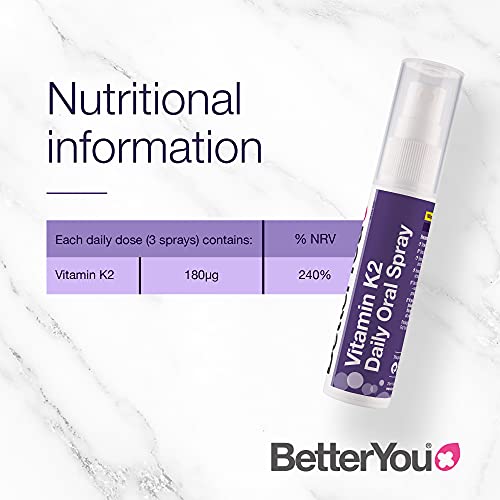 BetterYou Vitamin K2 Daily Oral Spray | Supports Normal Bone Health and Blood Clotting | 25ml (160 sprays) | Palm Oil Free | Natural Peppermint Flavour | High-Quality Vitamin D | MySupplementShop.co.uk