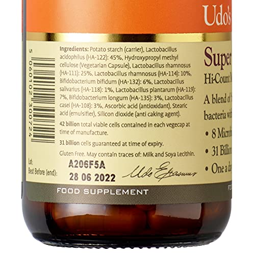 Udo's Choice Super 8 Hi Count Microbiotics Supports Bowels and Digestive Health One a Day Probiotics 42 Billion Cell Count -8 Microbiotic Strains - 60 Capsules | High-Quality Alternative Medicine | MySupplementShop.co.uk