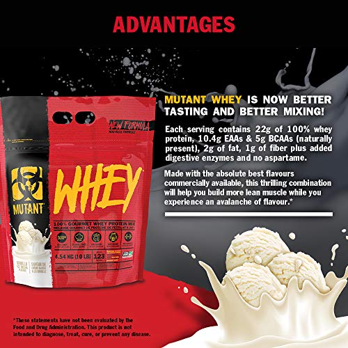 Mutant Whey - 100% Whey Protein Powder Gourmet Taste 22g of Protein 10.4 g EAAs 5 g BCAAs Fast Absorbing Easy Digestin - 4.54 kg - Triple Chocolate | High-Quality Whey Proteins | MySupplementShop.co.uk
