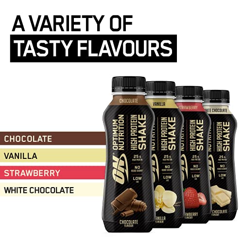 Optimum Nutrition ON High Protein Shake Bottles Ready To Drink Post Workout Snack Low Fat and No Added Sugar Muscle Growth and Support Strawberry 10 Shakes 10x330ml | High-Quality Diet Shakes | MySupplementShop.co.uk