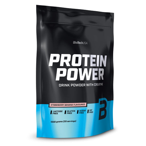 BioTechUSA Protein Power, Strawberry Banana - 1000 grams | High-Quality Protein | MySupplementShop.co.uk