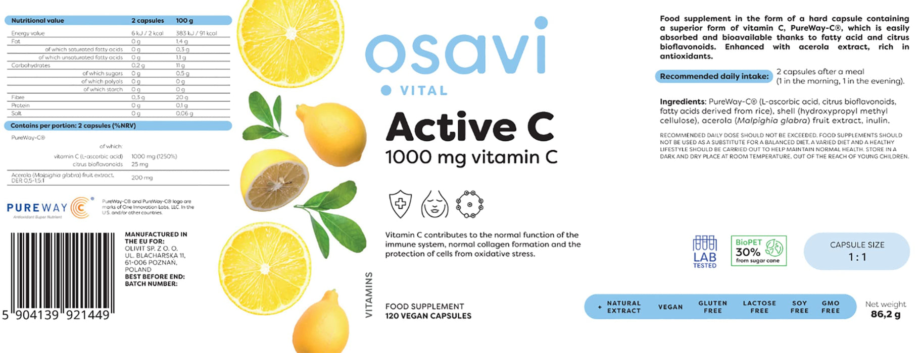 Osavi Active C, 1000mg Vitamin C - 120 vegan caps | High-Quality Vitamin C | MySupplementShop.co.uk