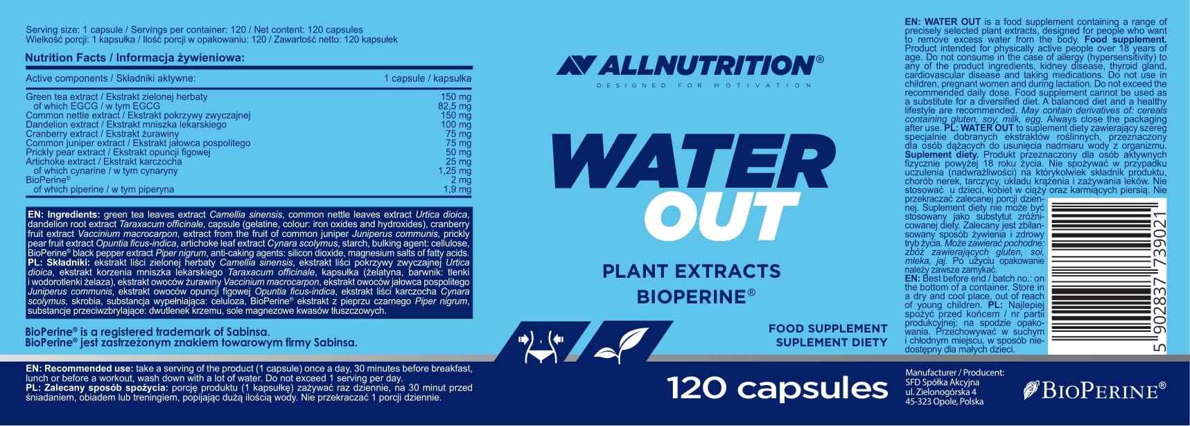 Allnutrition Water Out - 120 caps | High-Quality Combination Multivitamins & Minerals | MySupplementShop.co.uk