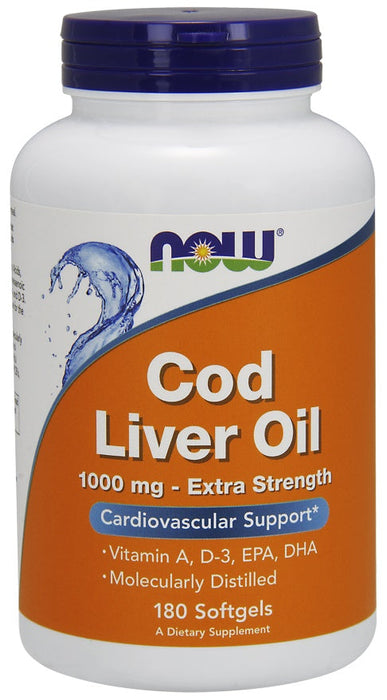 NOW Foods Cod Liver Oil, 1000mg Extra Strength - 180 softgels | High-Quality Omegas, EFAs, CLA, Oils | MySupplementShop.co.uk