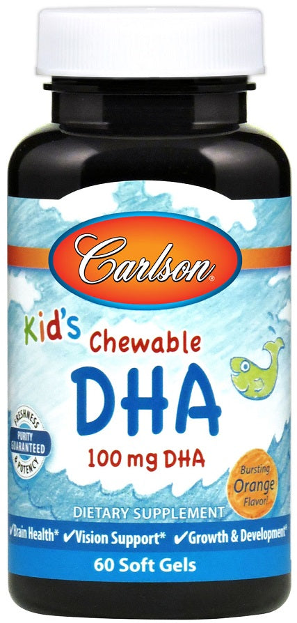 Carlson Labs Kid's Chewable DHA, 100mg Orange - 60 softgels | High-Quality Health and Wellbeing | MySupplementShop.co.uk