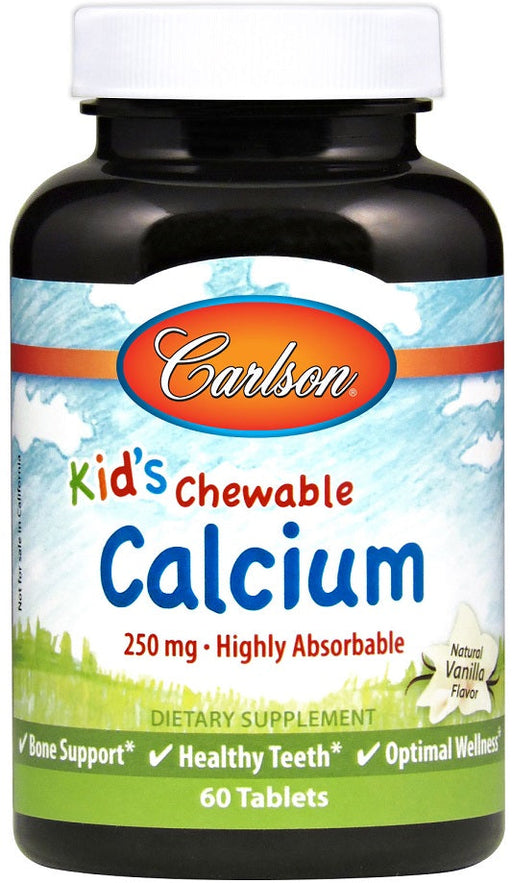 Carlson Labs Kid's Chewable Calcium, 250mg Natural Vanilla - 60 tabs | High-Quality Vitamins & Minerals | MySupplementShop.co.uk