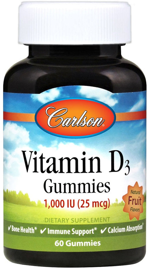 Carlson Labs Vitamin D3 Gummies, 1000 IU Natural Fruit - 60 gummies | High-Quality Vitamins & Minerals | MySupplementShop.co.uk