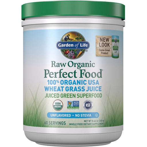 Garden of Life Raw Organic Perfect Food 100% Organic USA Wheat Grass Juice - 240g | High-Quality Health and Wellbeing | MySupplementShop.co.uk