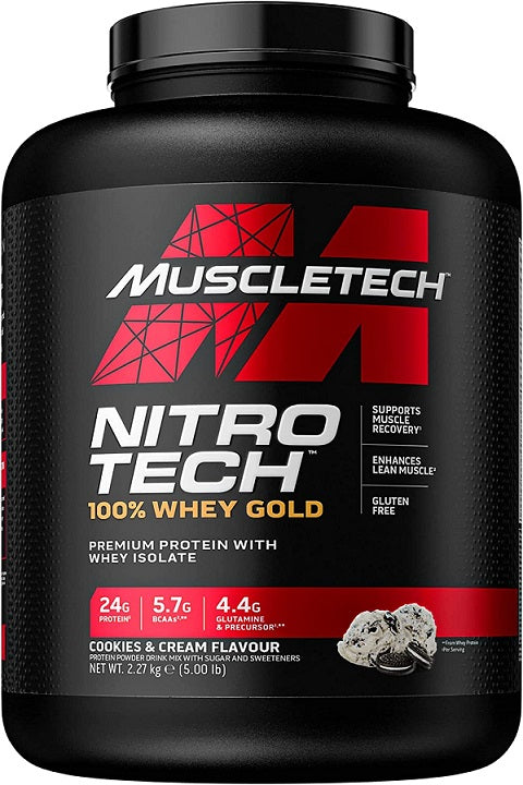 MuscleTech Nitro-Tech 100% Whey Gold, Cookies & Cream - 2270 grams (EAN 631656256352) | High-Quality Protein | MySupplementShop.co.uk