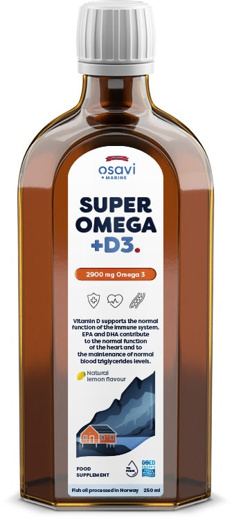 Super Omega + D3, 2900mg Omega 3 (Lemon) - 250 ml. by Osavi at MYSUPPLEMENTSHOP.co.uk