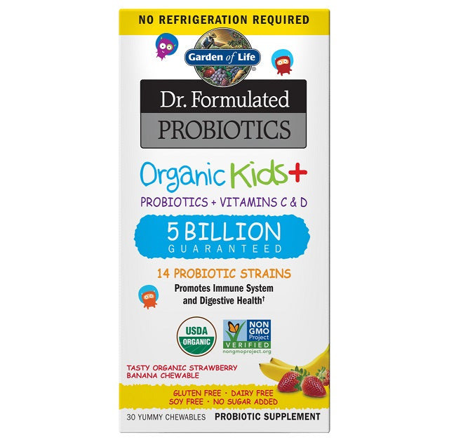 Garden of Life Dr. Formulated Probiotics Organic Kids+, Strawberry Banana - 30 chewables | High-Quality Health and Wellbeing | MySupplementShop.co.uk